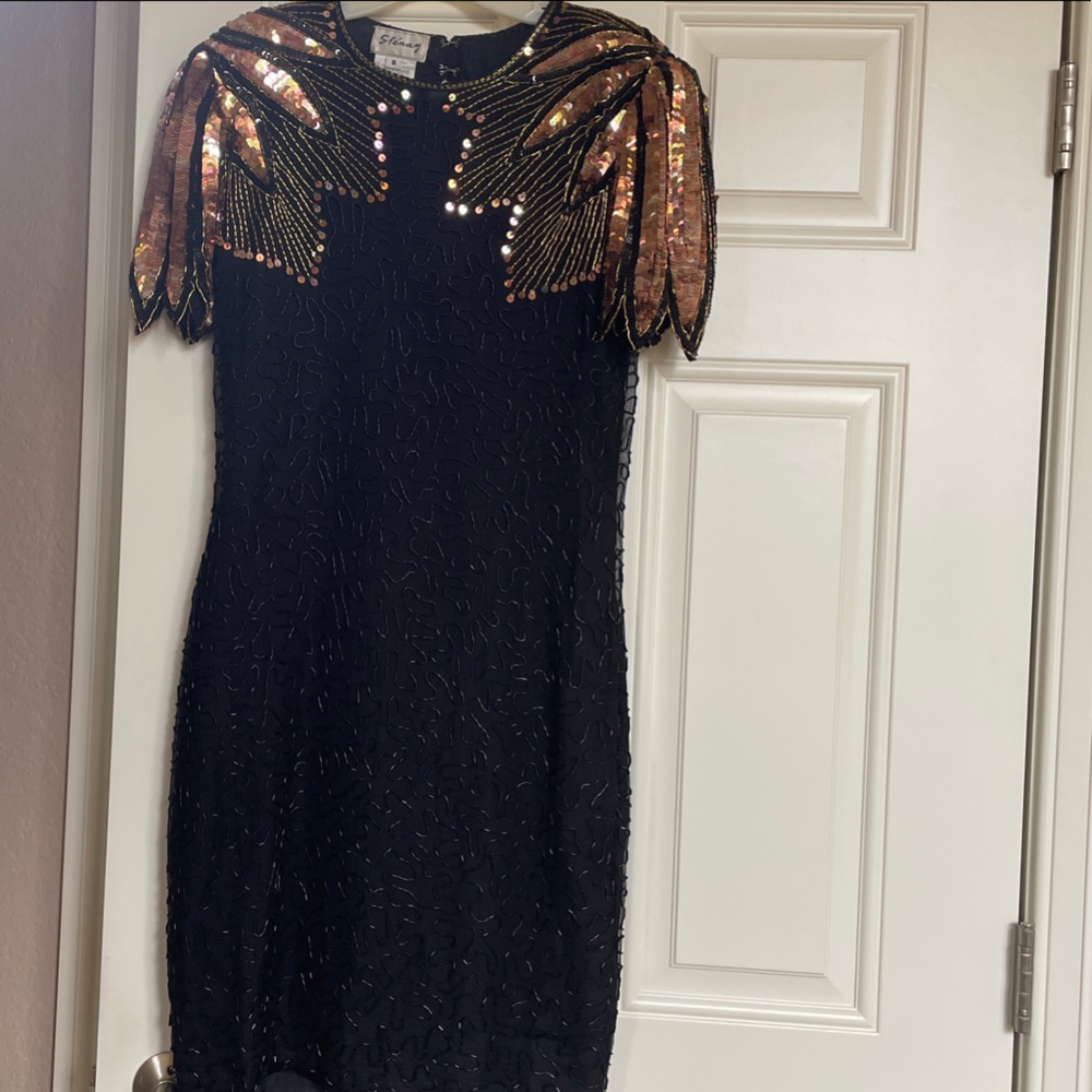 Stenay Black and Gold Sequin Midi Dress